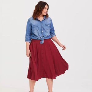 Dark Red Rust Button Midi Skirt